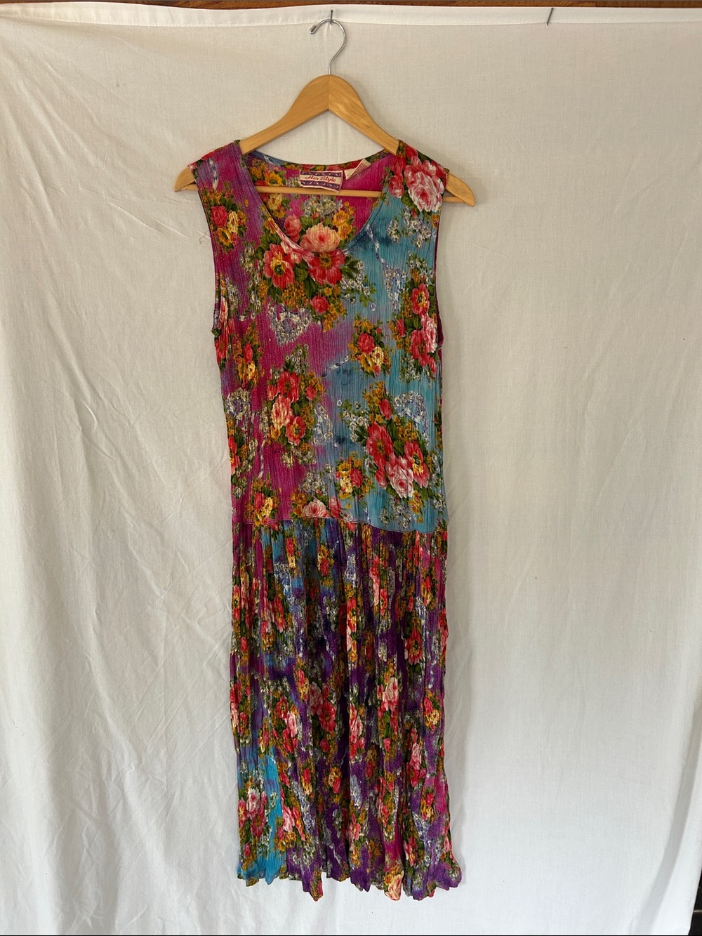 Vintage Herstyle Floral Sleeveless Drop Waist Dress